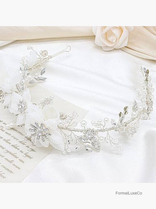 Ivory Tulle Flower Girl Headpiece Wedding Headband Pearl Hair Accessory main image 3